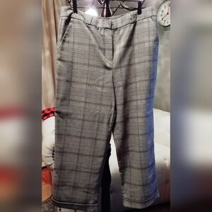 Vince Camuto Gray Plaid Ankle Pants With Blue Stripes